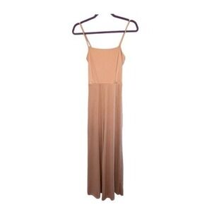 Love Crazy Wide Leg Jumpsuit Tan Ribbed Knit Adjustable Spaghetti Straps S